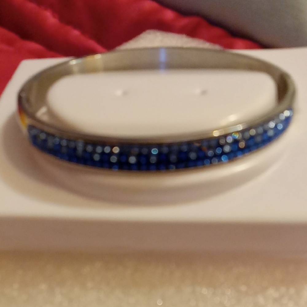 Elegant Stainless Still, Blue Crystal Bangle Bracelet